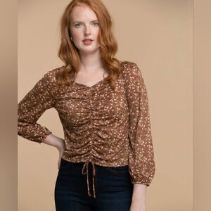 Ripe Long Sleeve Ruched Front Lightly-ribbed V-neck Women's Size XL Top